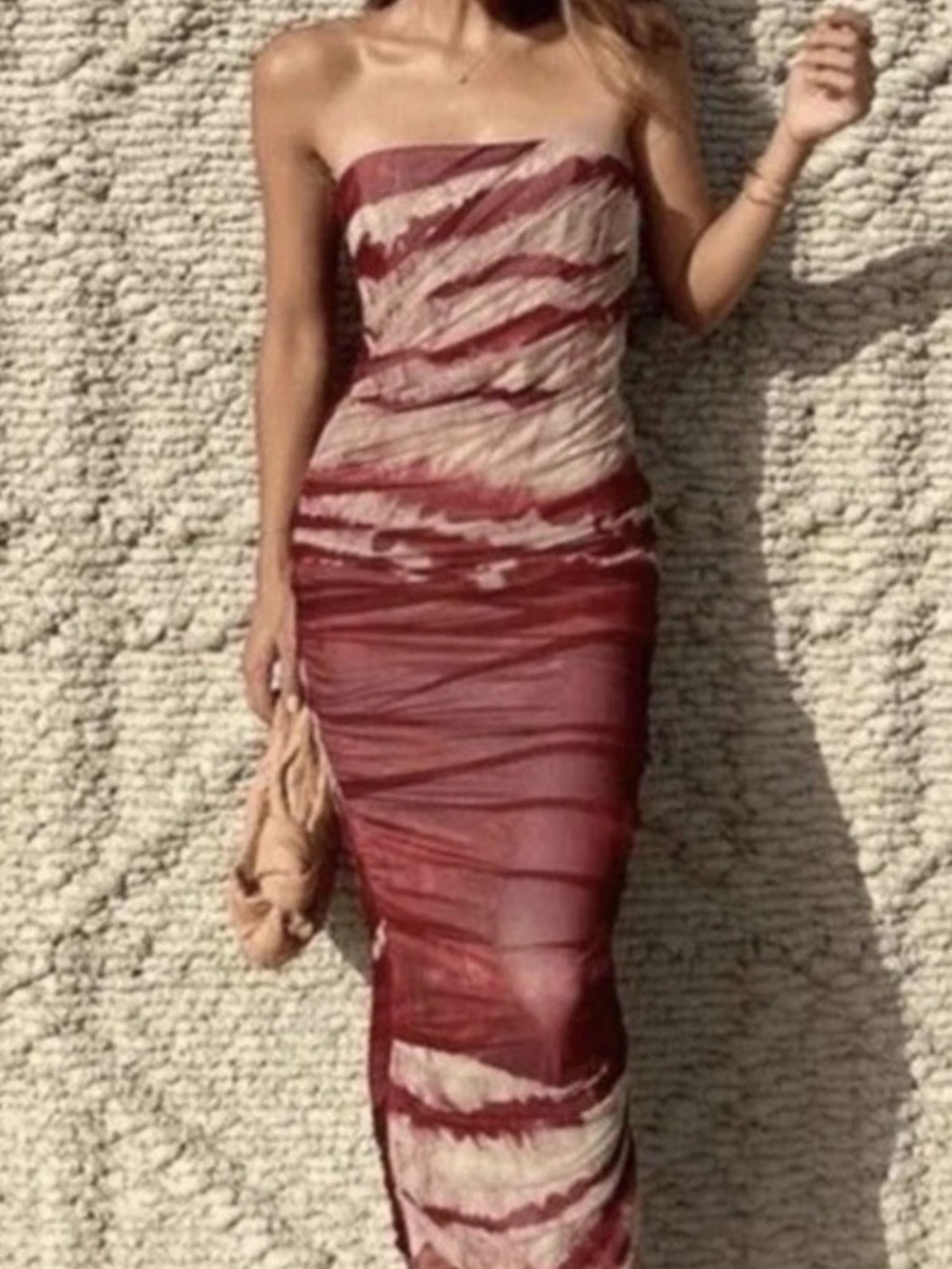 ZARA Printed Tulle Stretch Strapless Gathered Midi Dress Size S